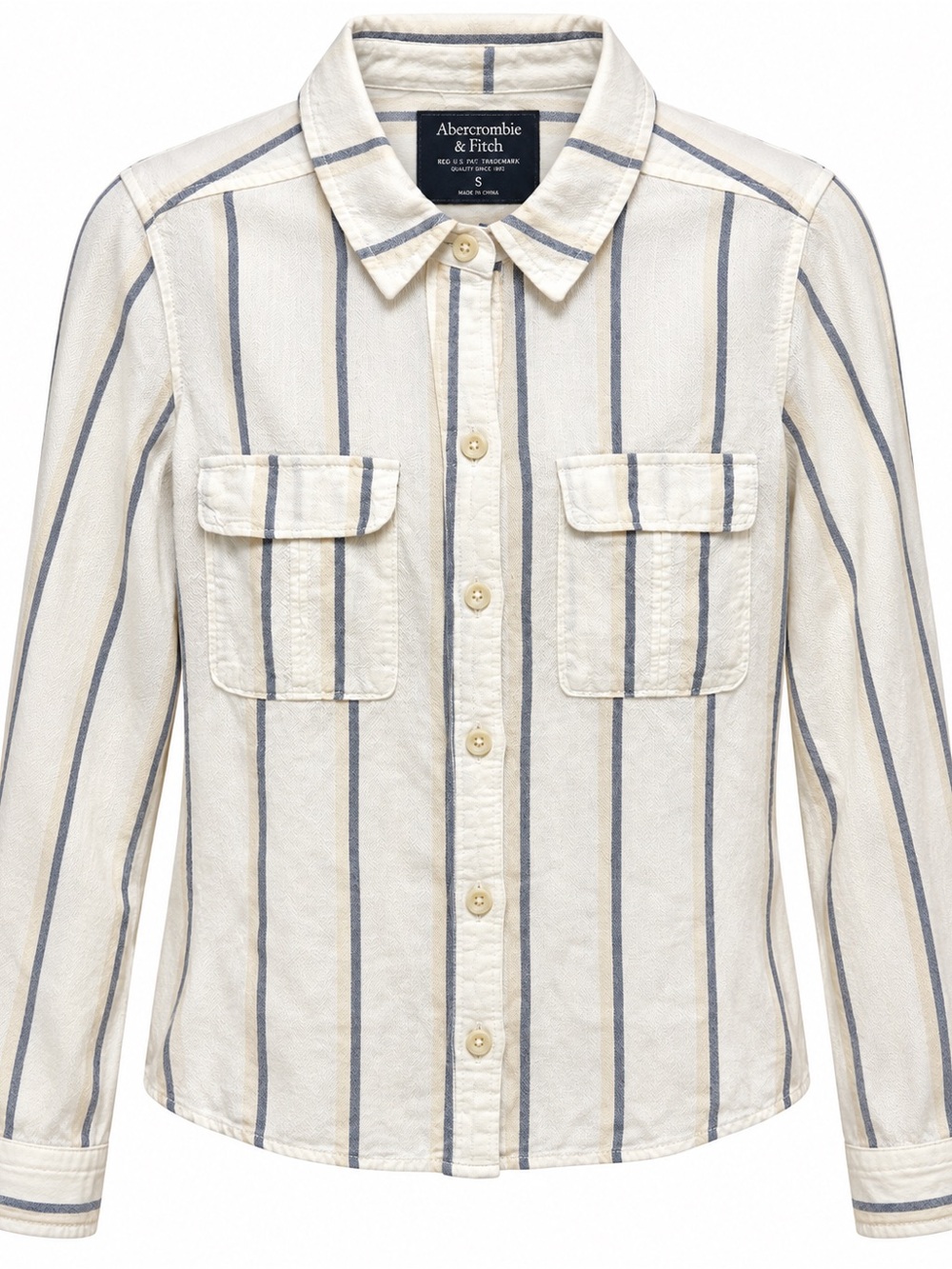 Abercrombie & Fitch Cream Jacket with Navy Stripe